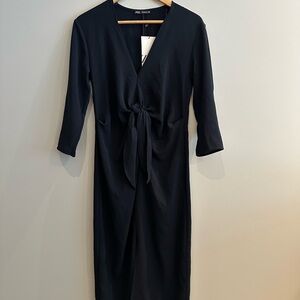 Zara Drapey Navy Dress NWT